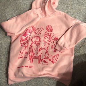 Aelfric Eden pink Cartoon Line Character Hoodie on front and back in size L.